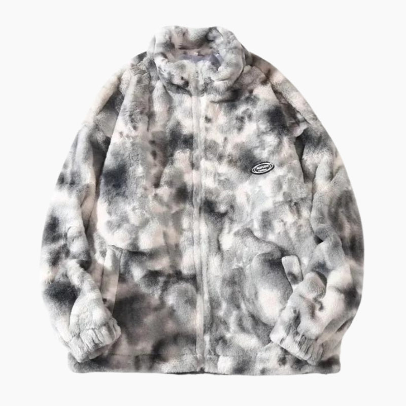 Vue de face du manteau gris avec fermeture éclair