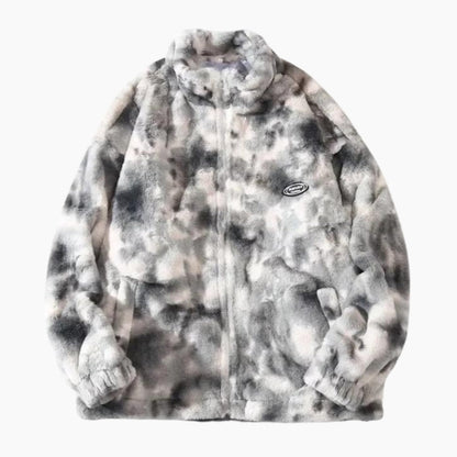 Vue de face du manteau gris avec fermeture éclair