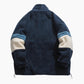 Manteau tricolore duveteux avec col montant et fermeture éclair