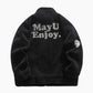 Manteau noir en peluche avec col rond et poches visibles