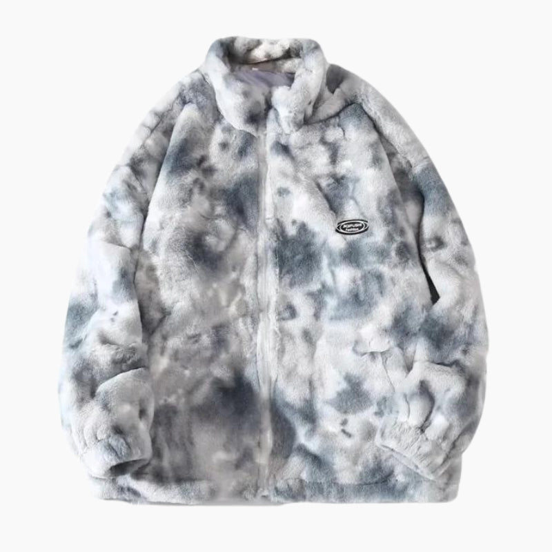 Vue de face du manteau en pilou gris bleu pour femme