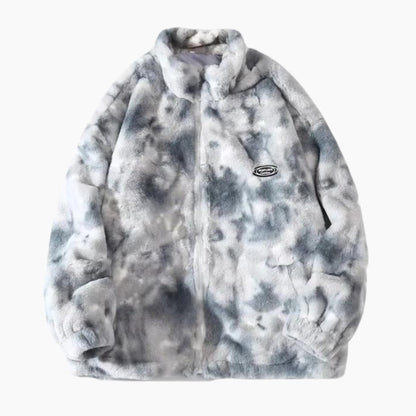 Vue de face du manteau en pilou gris bleu pour femme
