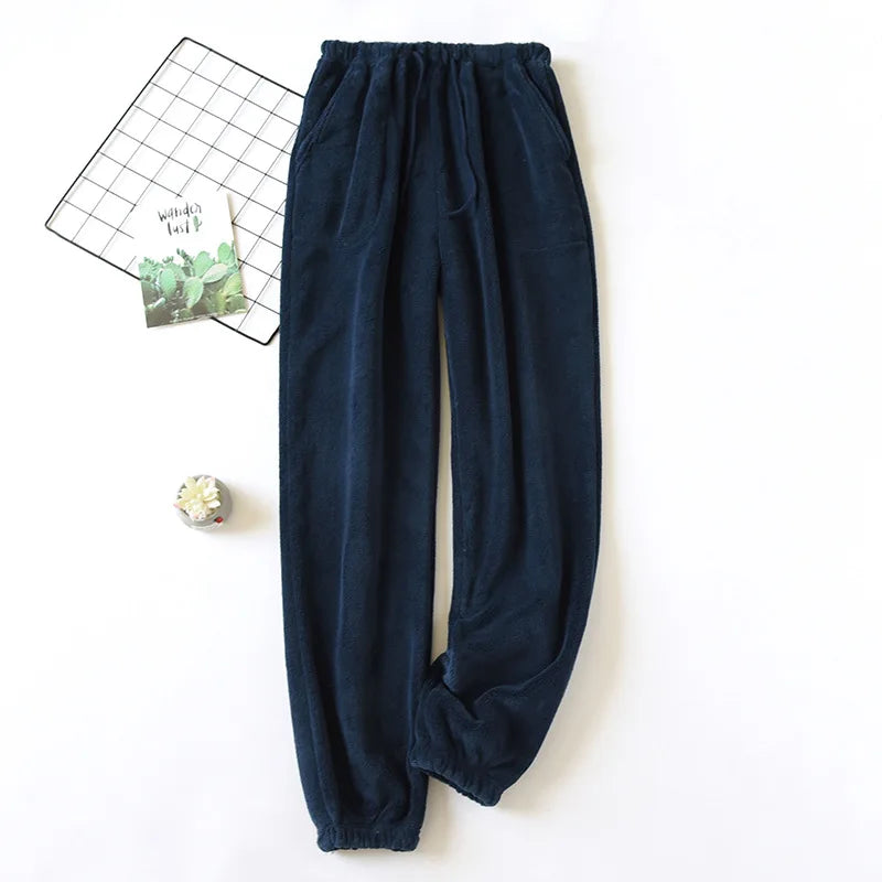 Pantalon pyjama bleu clair en pilou avec cordon de serrage