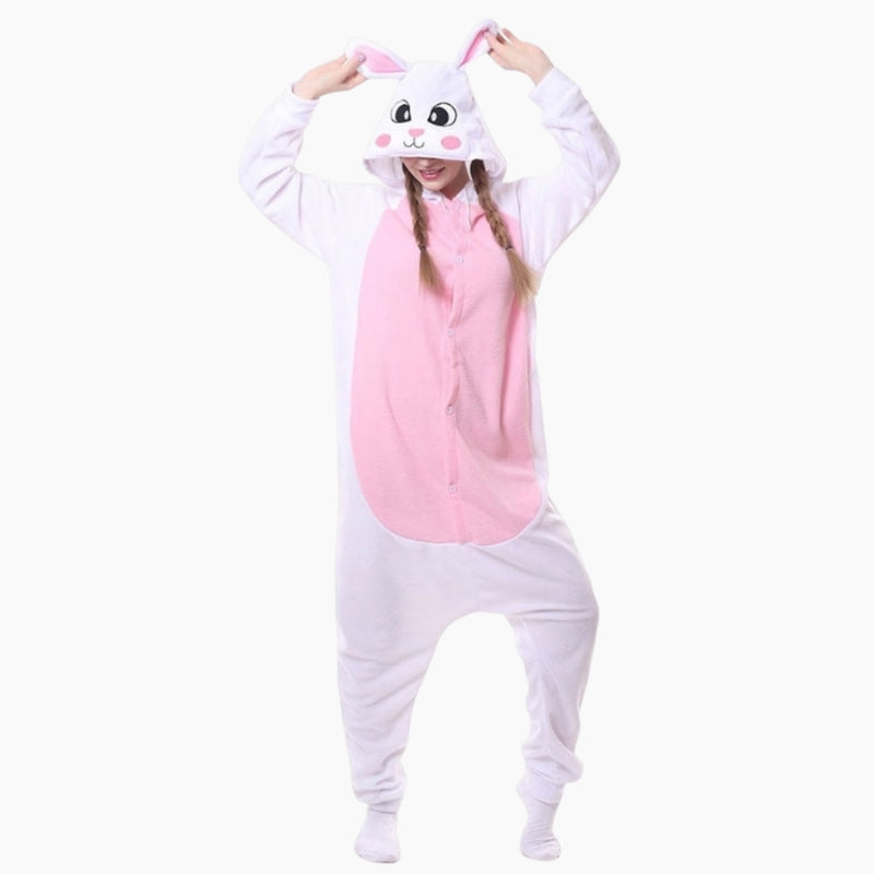 Combinaison lapin rose avec capuche et oreilles longues