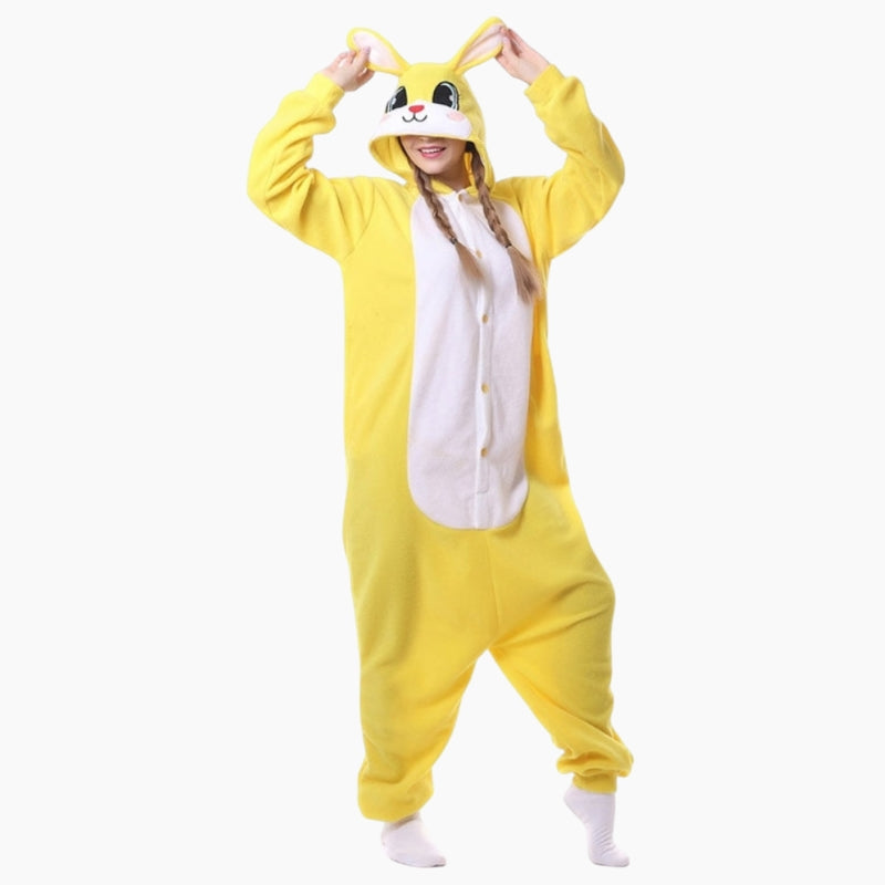 Combinaison lapin violette avec boutons et capuche