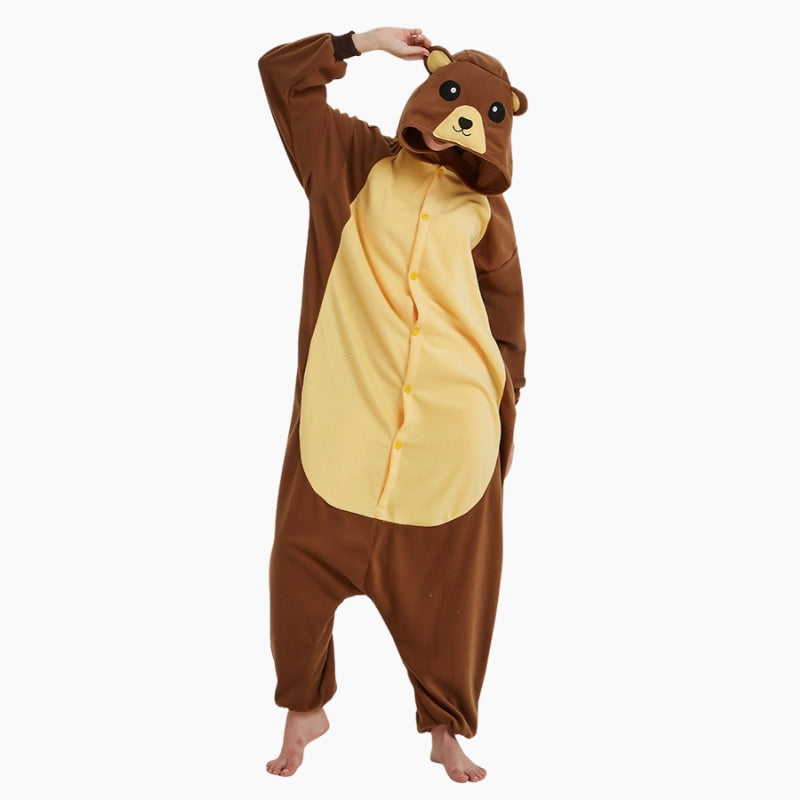 Combinaison ours marron avec capuche et oreilles visibles
