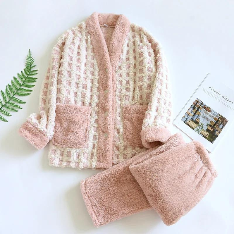 Ensemble pyjama rose Pilou Pilou avec col en V et poches