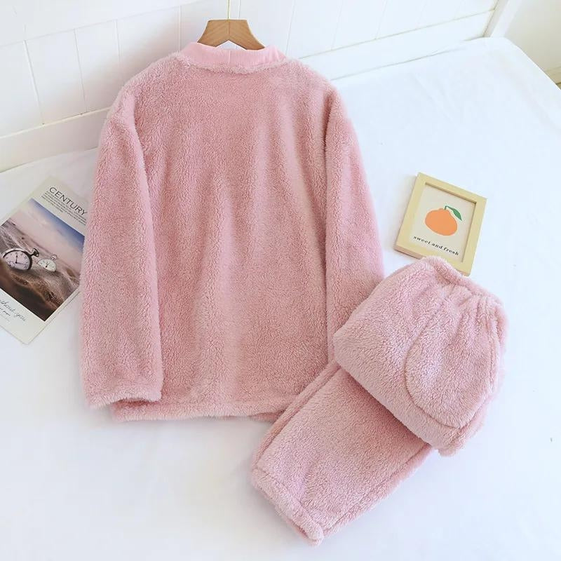 Pyjama éponge femme marron avec col V et poches