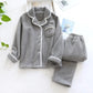 Pyjama femme gris avec col rabattu et boutons