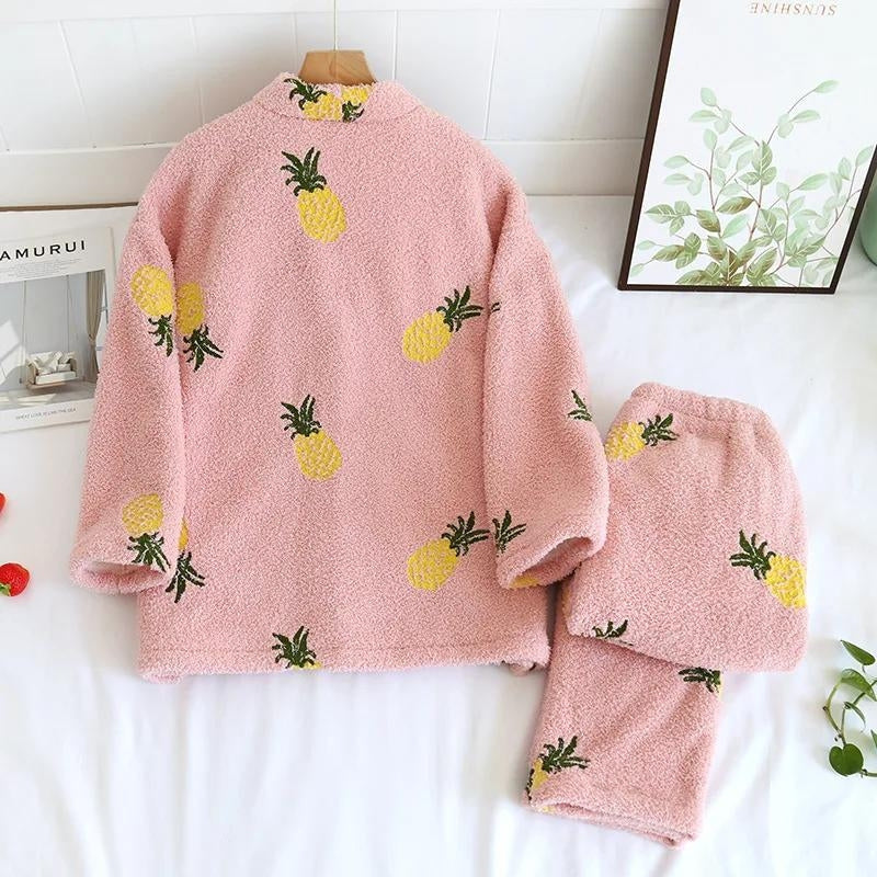 Pyjama rose en Pilou avec motifs d'ananas, vue de face