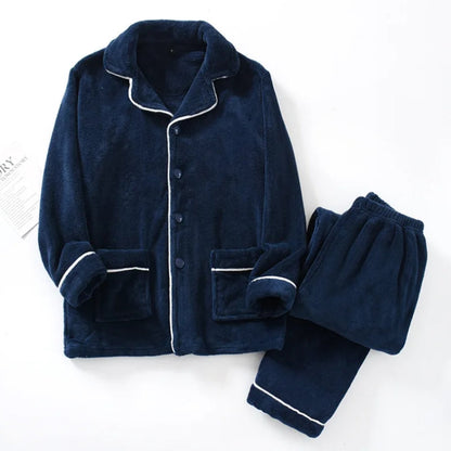 Ensemble pyjama flanelle bleu marine, taille élastique