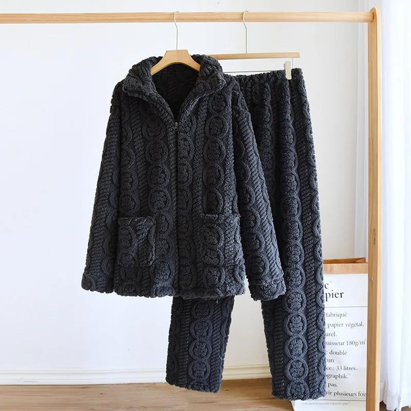 Pyjama homme gris noir en pilou pilou avec col rond