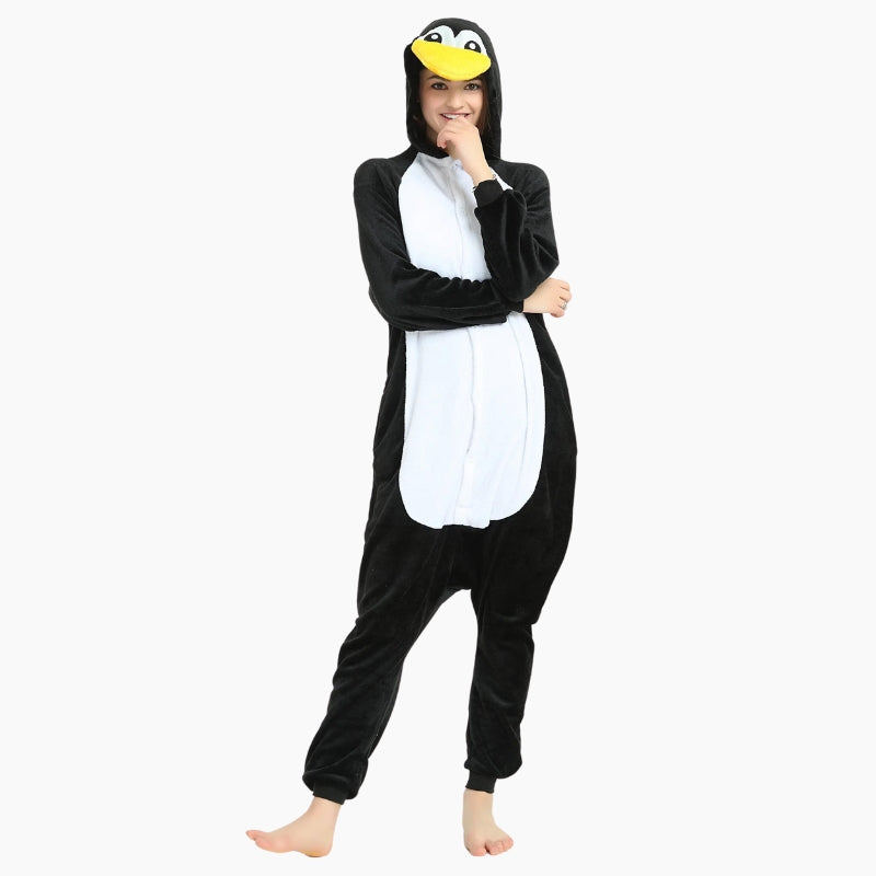 Vue arrière du pyjama pingouin noir et blanc en polaire