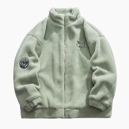 Vue de face d'une veste cocooning verte pour femme