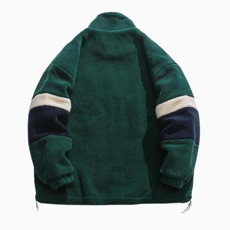 Veste verte en moumoute avec fermeture éclair visible