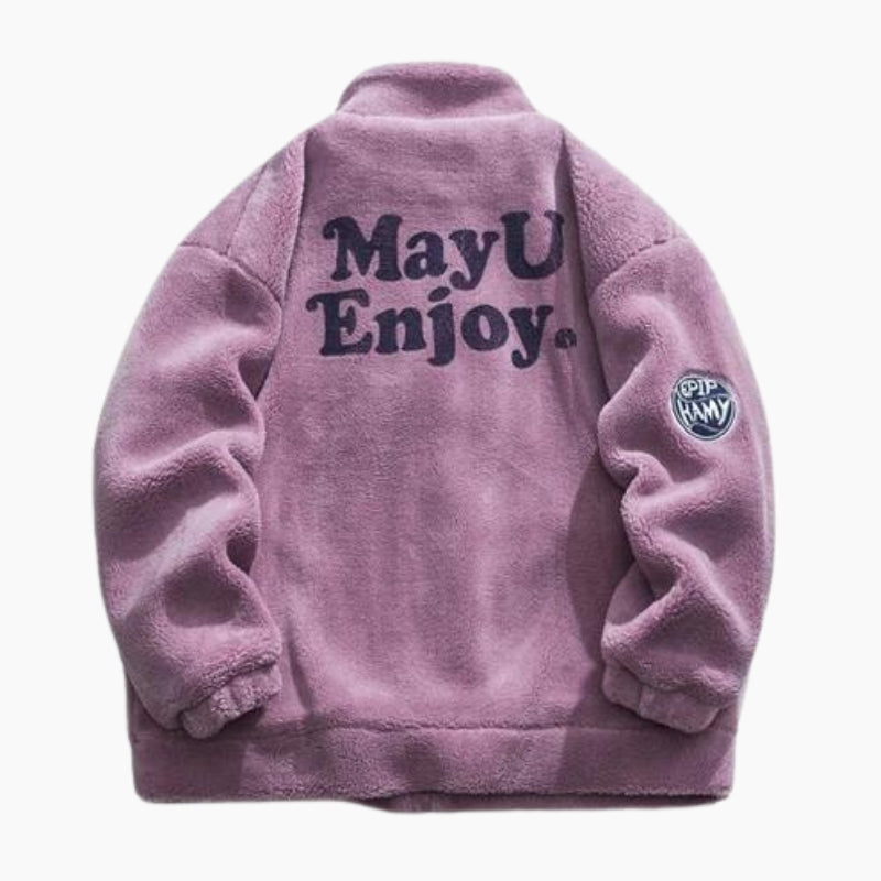 Veste polaire mauve pour femme sur cintre