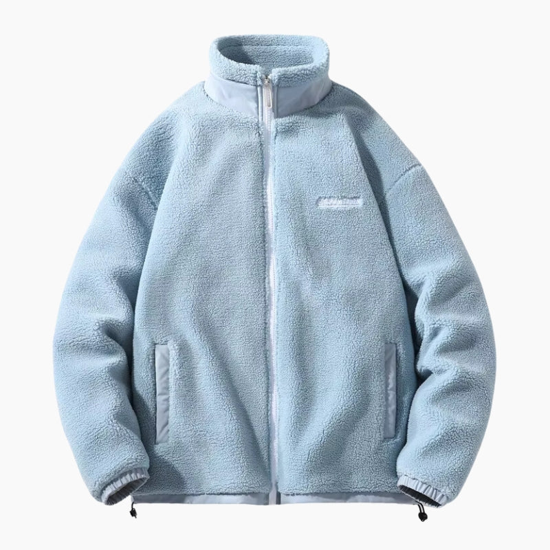 Gros plan sur la texture sherpa polaire bleu ciel