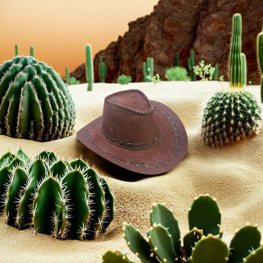 Chapeau cowboy avec bordure large et texture en cuir
