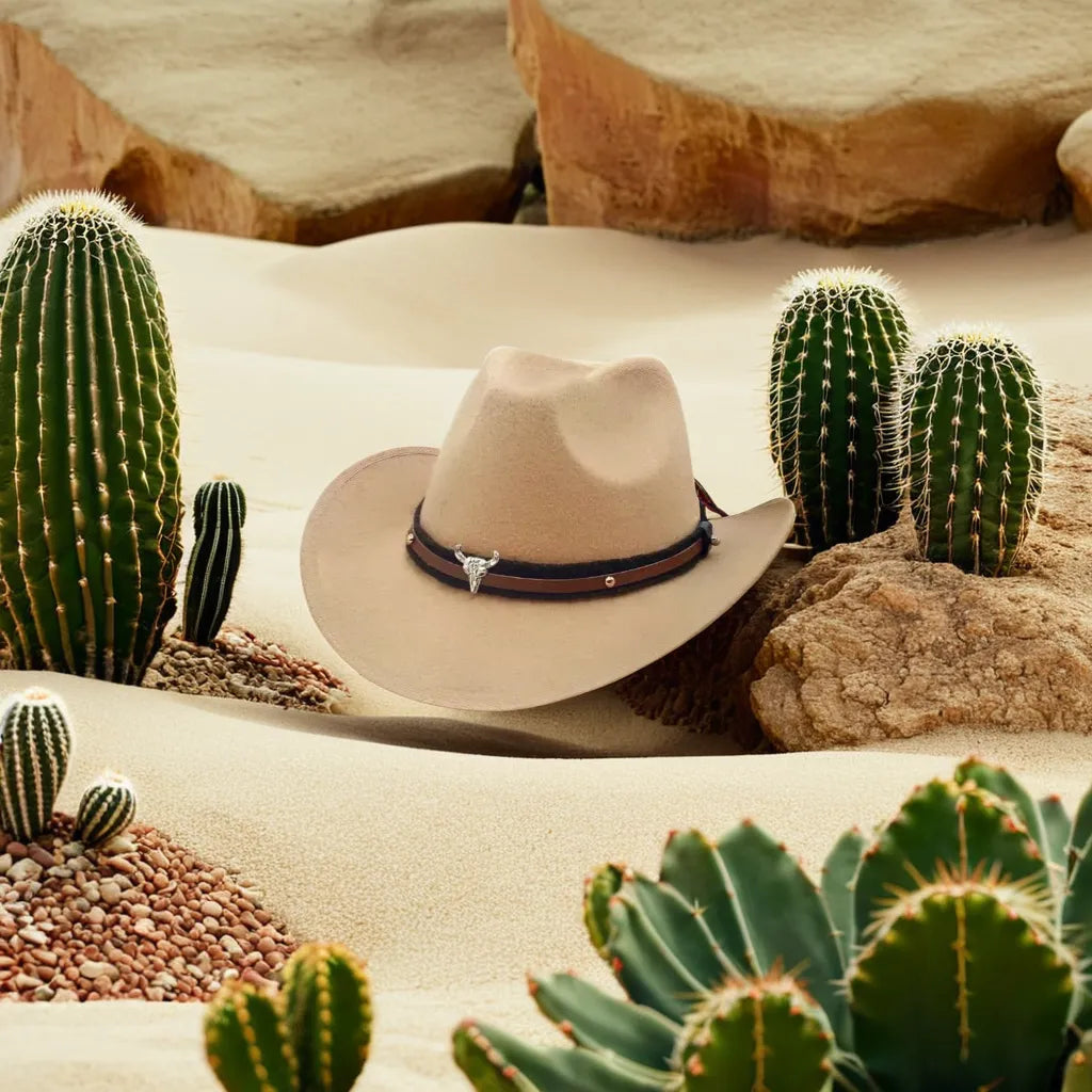 Chapeau cowboy posé sur une table en bois