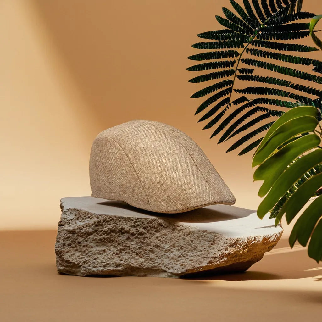 Gros plan sur un béret en laine posé sur une table