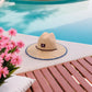 Chapeau de paille avec ruban noir sur fond blanc