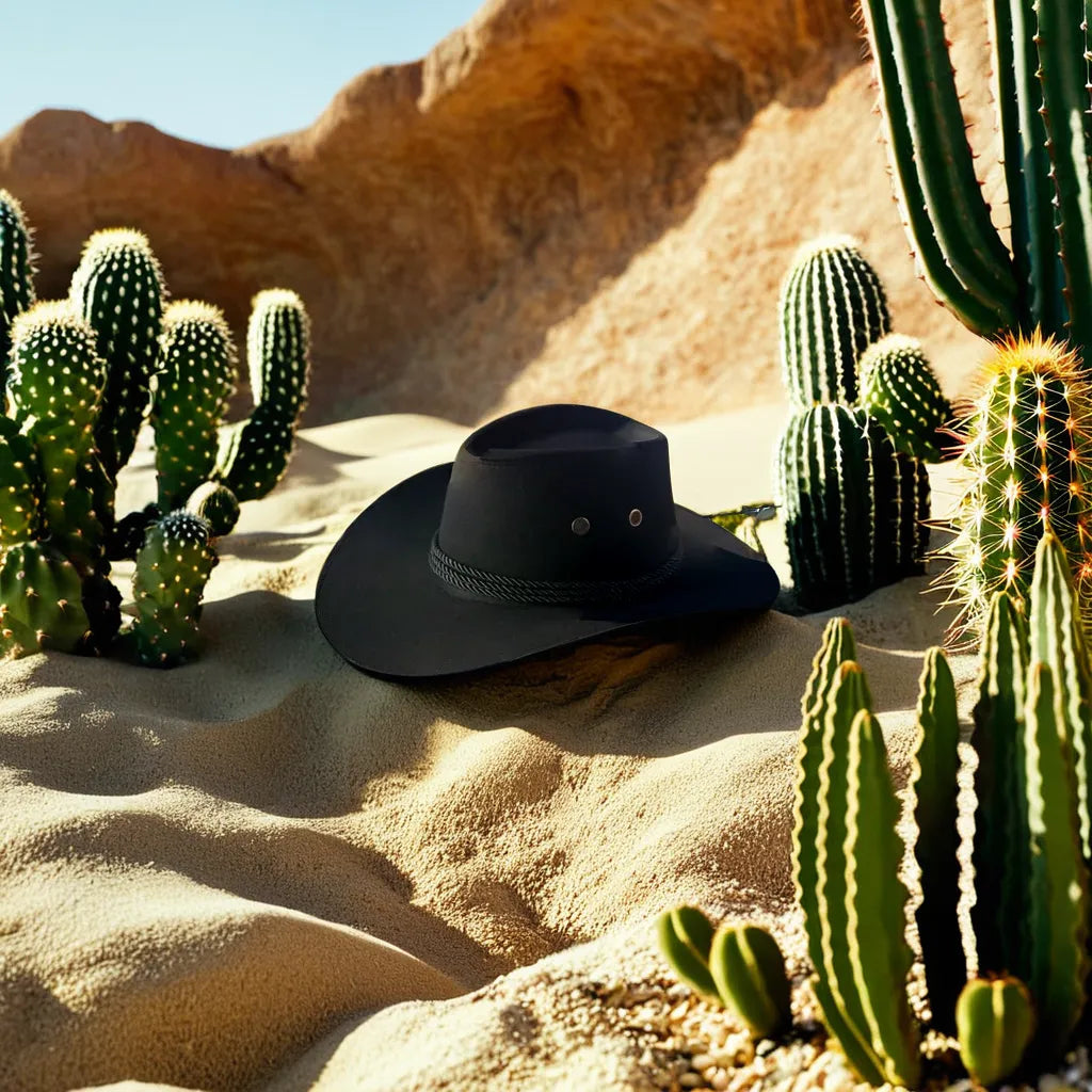 Gros plan sur un chapeau cowboy avec cordon authentique
