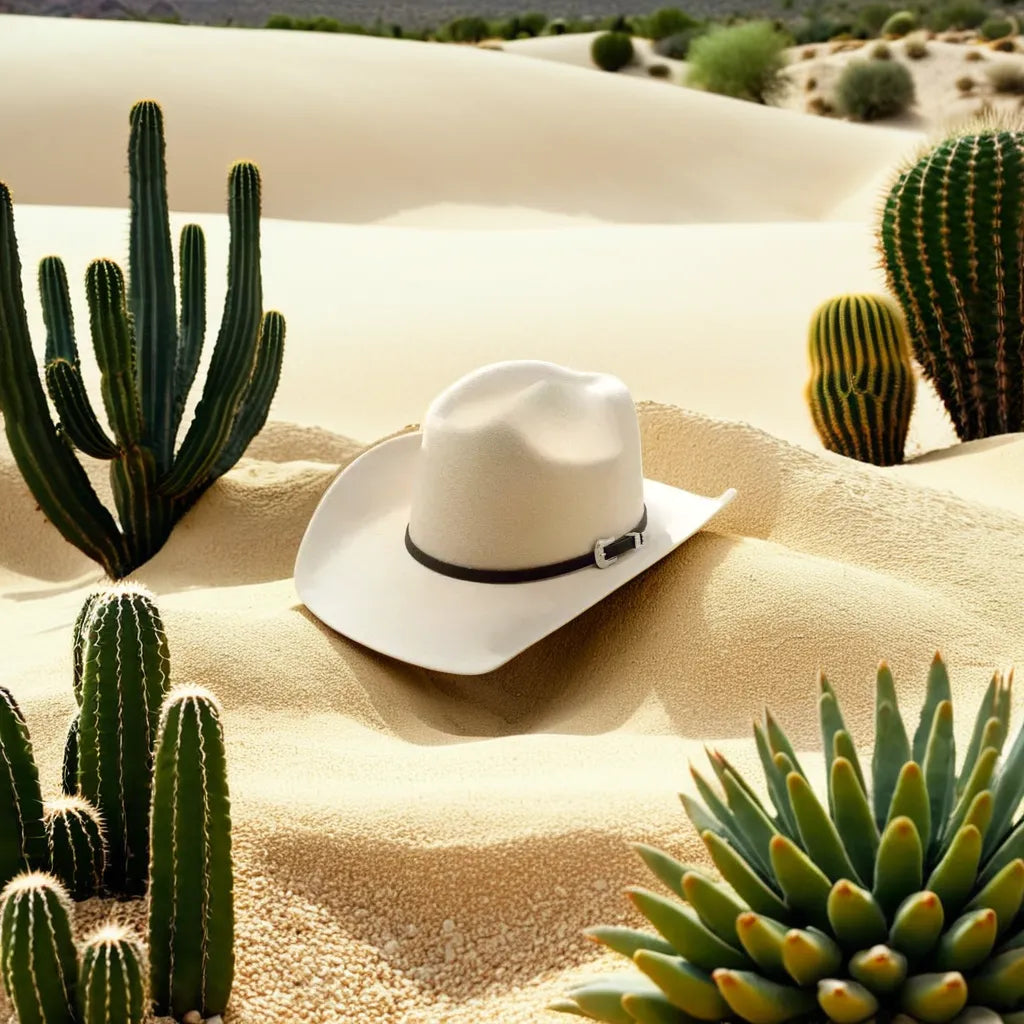 Chapeau cowboy en cuir avec cordon sur fond neutre