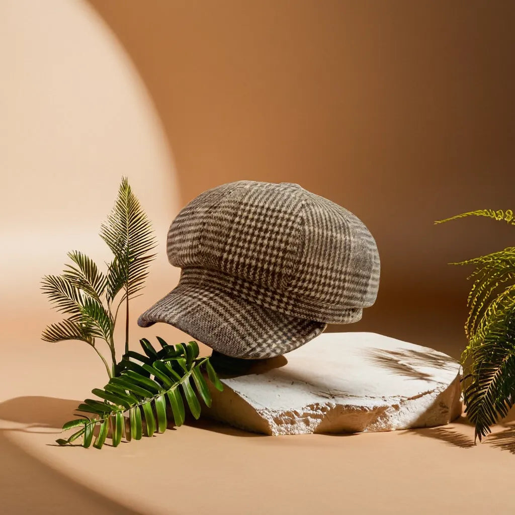 Casquette gavroche en tissu premium sur fond neutre