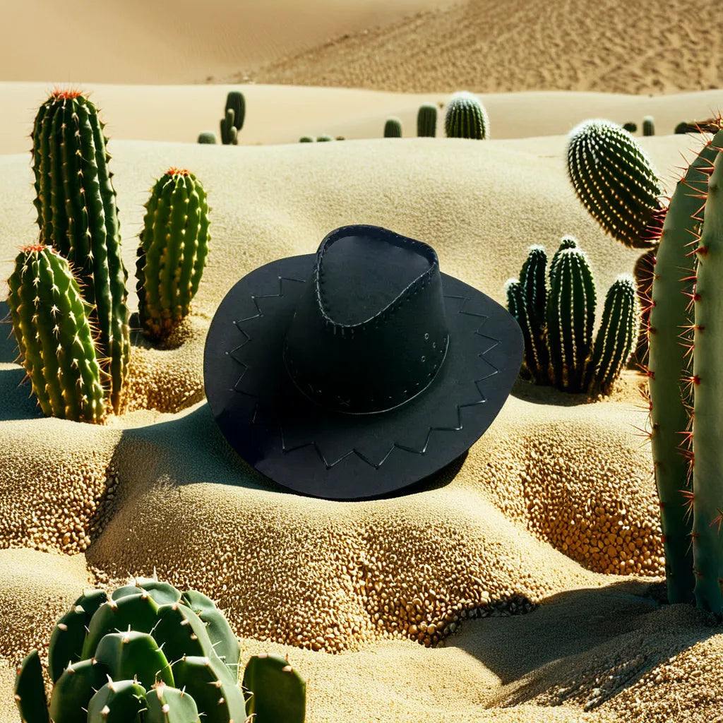 Détail du cordon en cuir sur un chapeau cowboy