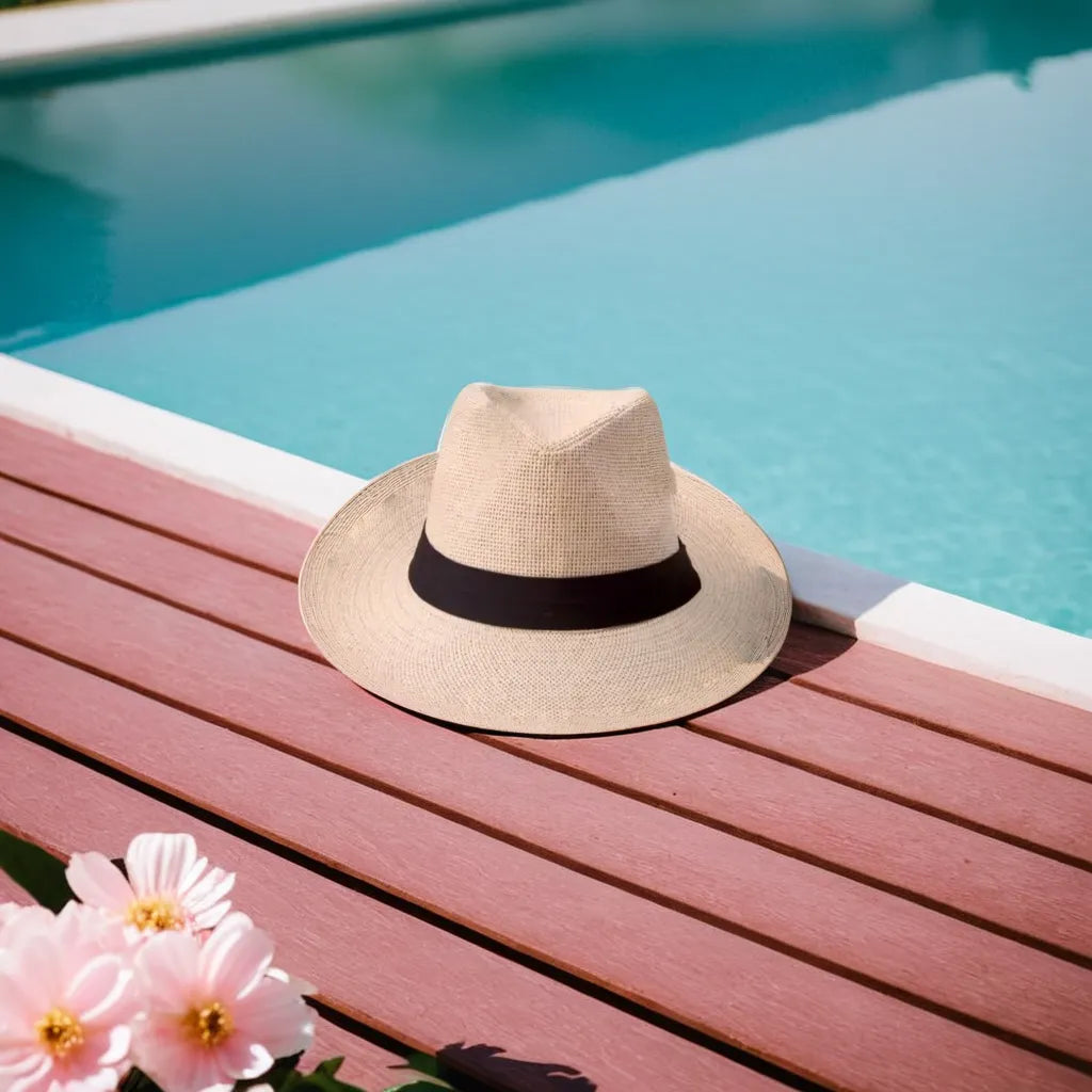 Gros plan sur le tissage serré d'un chapeau de paille
