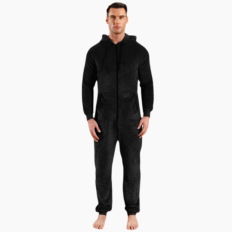 Combinaison noire pour homme avec capuche et fermeture éclair