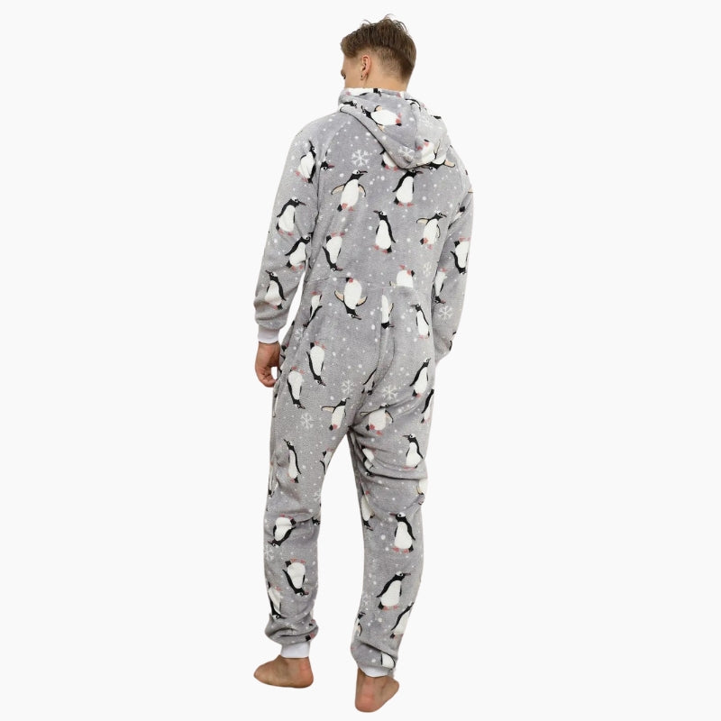Vue de face d'une combinaison polaire grise pour homme
