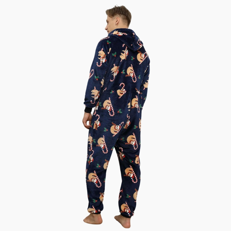 Grenouillère homme bleu marine avec motifs ludiques et capuche