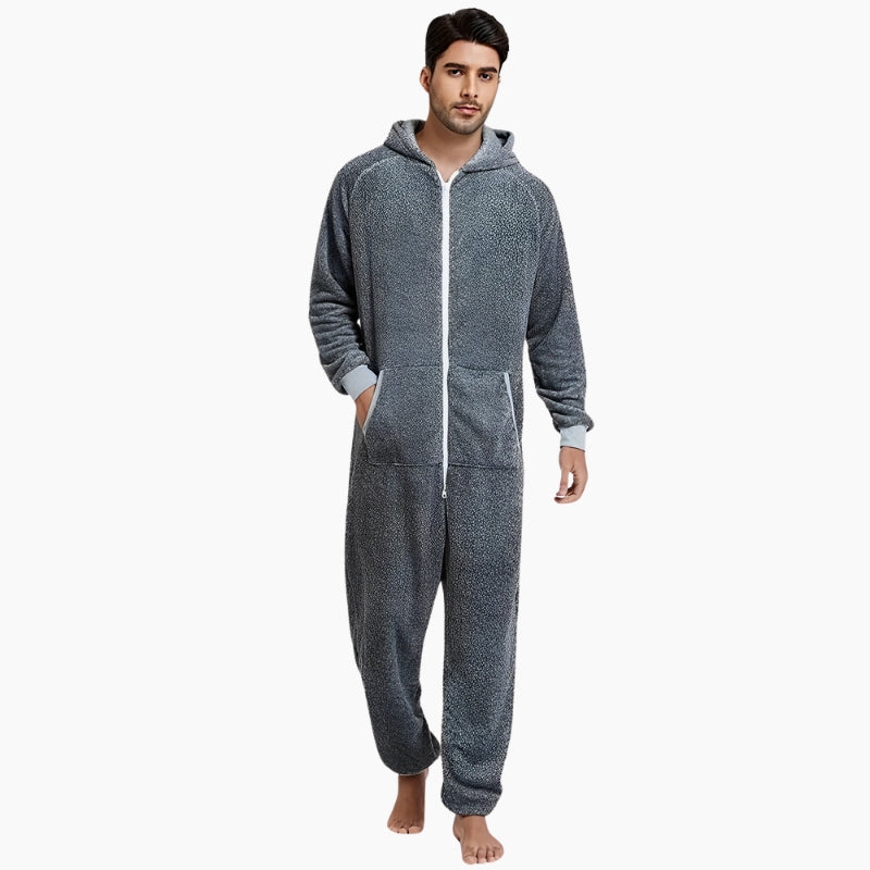 Onesie grise complète avec fermeture éclair et capuche