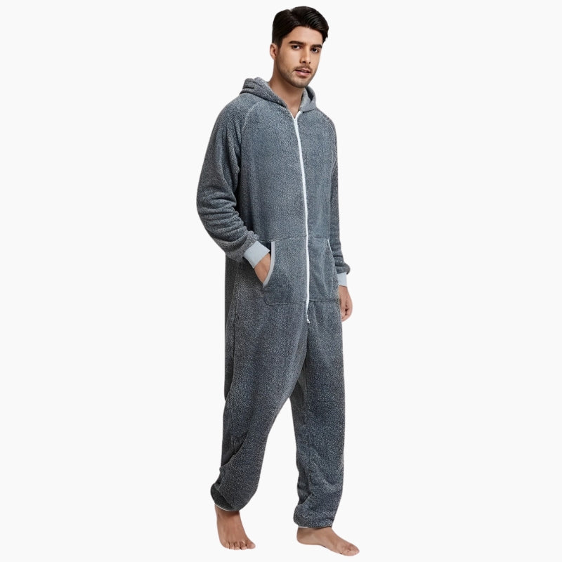 Onesie grise en Pilou Pilou avec capuche et fermeture éclair