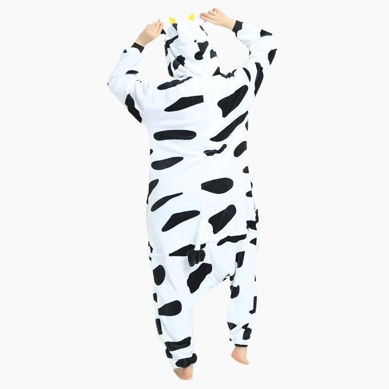 Combinaison pyjama vache avec capuche et poches visibles