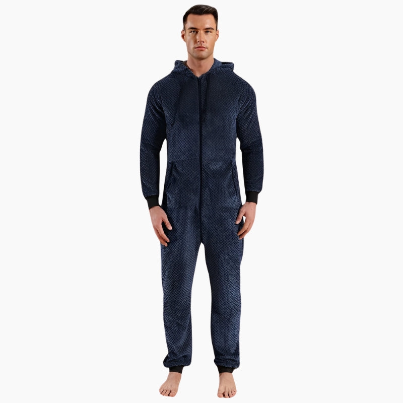 Pyjama combinaison bleu marine pour homme avec capuche
