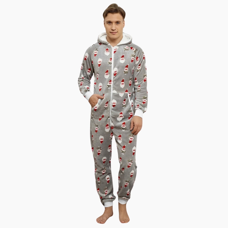 Pyjama combinaison homme gris avec motifs de Noël