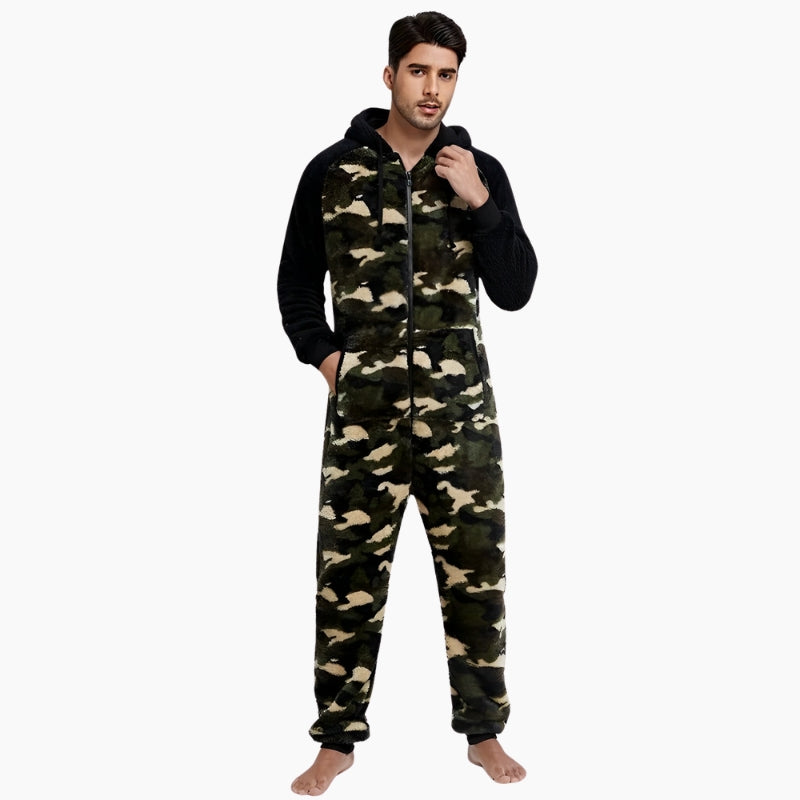 Pyjama grenouillère camouflage avec capuche pour homme