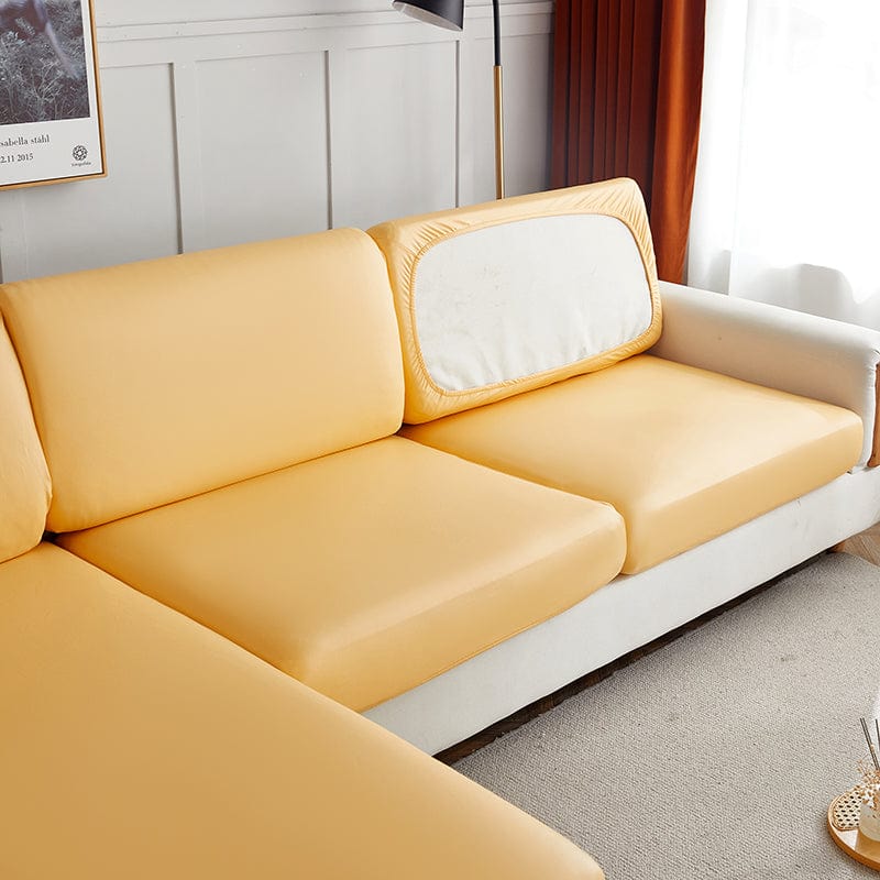 Gros plan sur texture imperméable de la housse jaune