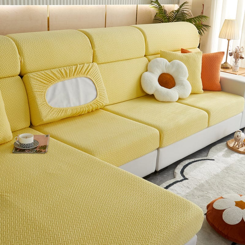 Vue latérale de la housse polaire installée sur coussin