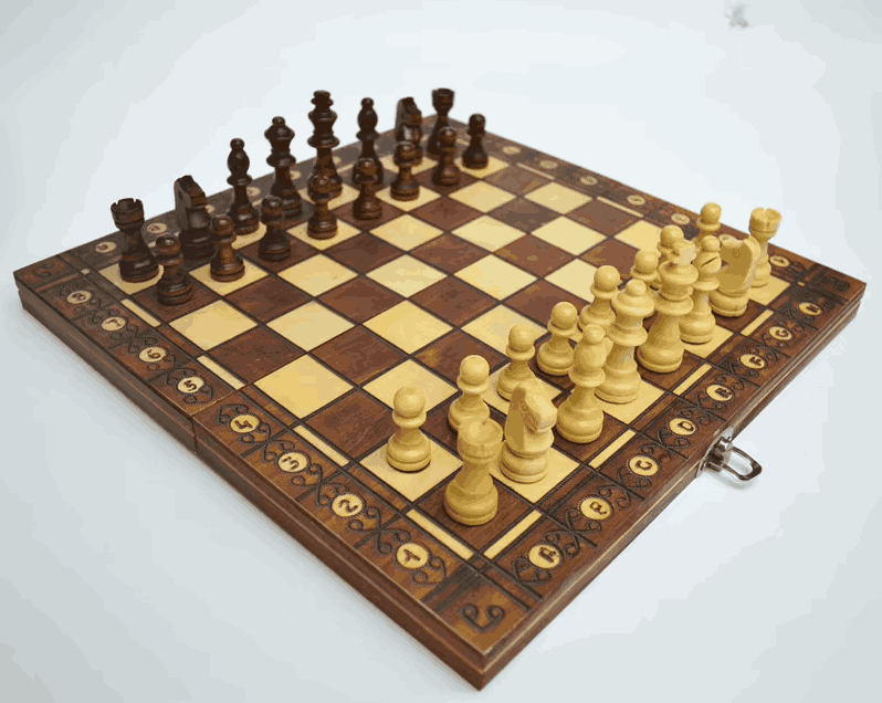 Jeu d'échecs gravé sur plateau 3-en-1