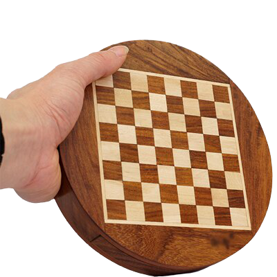 Jeu d'échecs circulaire en bois avec pièces aimantées