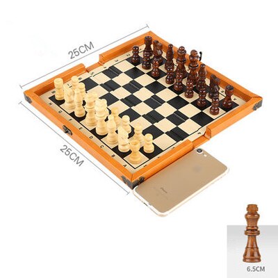 Jeu d'échecs pliable en bois de 25 cm, détails visibles