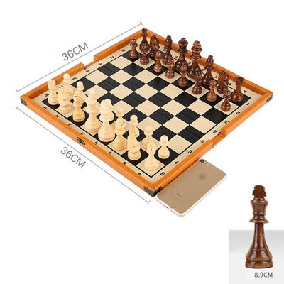 Jeu d'échecs pliable en bois de 36 cm, vue d'ensemble