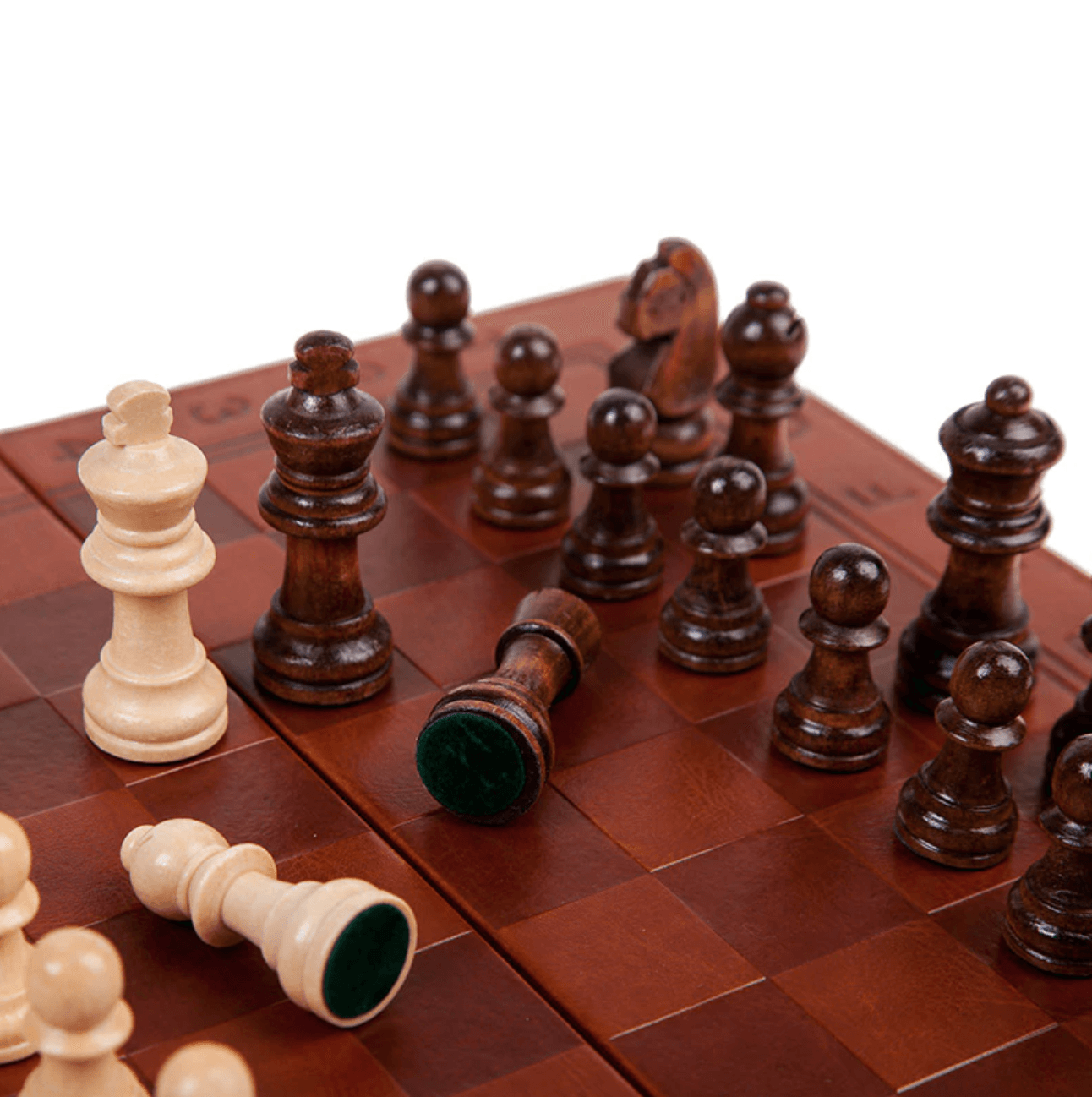 Jeu d'échecs pliable en cuir synthétique avec pièces en bois