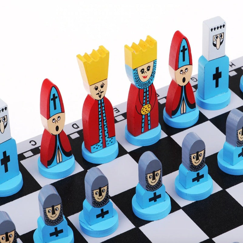 Jeu d'échecs en bois avec pièces colorées pour enfants