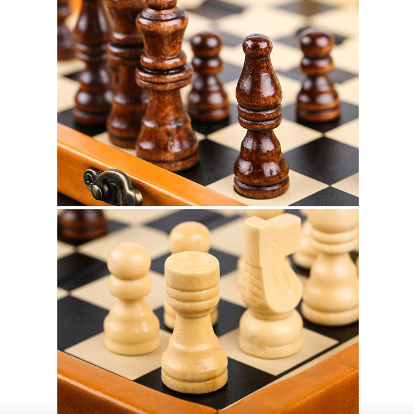 Pièces d'échecs en bois sur un plateau en bois