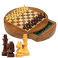 Vue d'ensemble du jeu d'échecs rond en bois