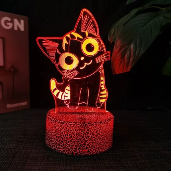 Veilleuse chat 3D allumée avec lumière bleue apaisante